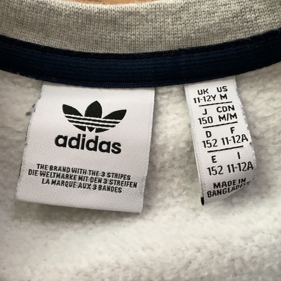 Adidas Blue Gray White Long Sleeve Crewneck Sweatshirt Youth Medium 11/12 - Picture 3 of 5